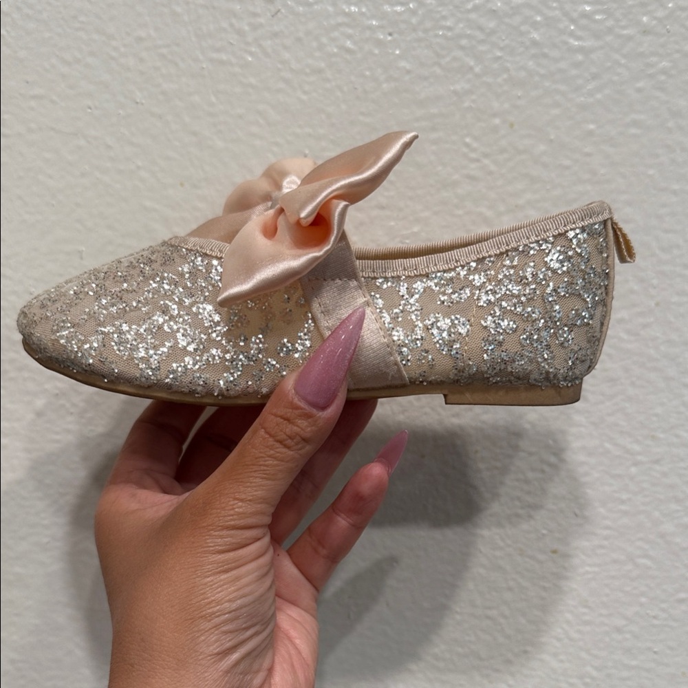 H&M Sparkly Silver Kids Dress Shoes with Satin Bow